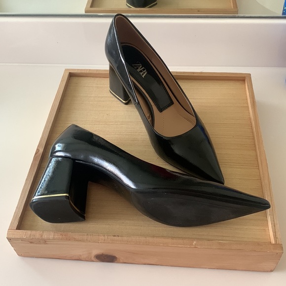 Zara Basics black block heel Size 10 - Picture 2 of 4
